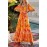 Orange Boho Empire Waist Floral Long Dress