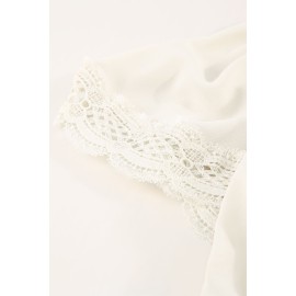 Apricot Lace Splicing V Neck Short Sleeve Blouse